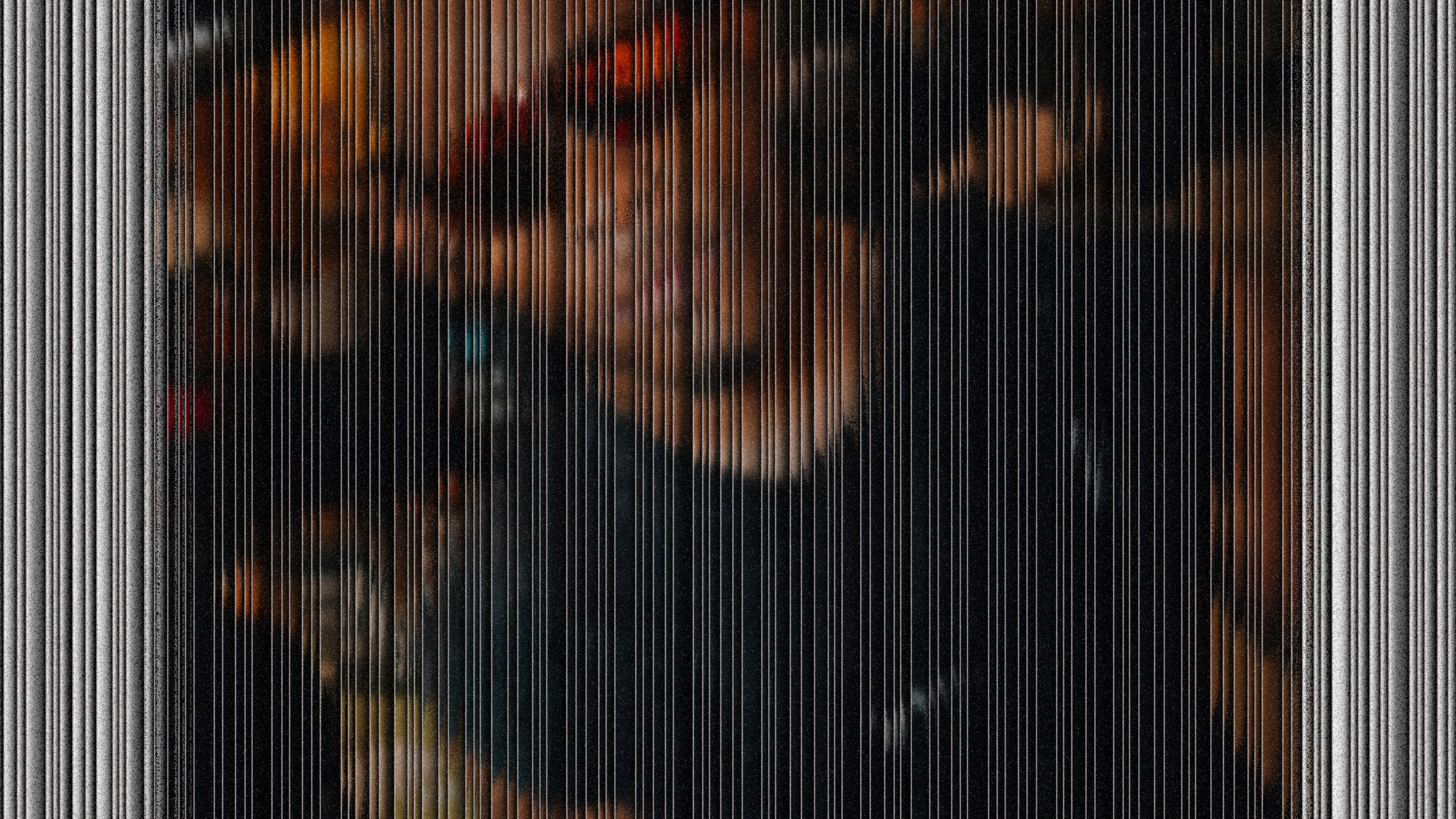 Abstract view of athletes behind vertical black slats